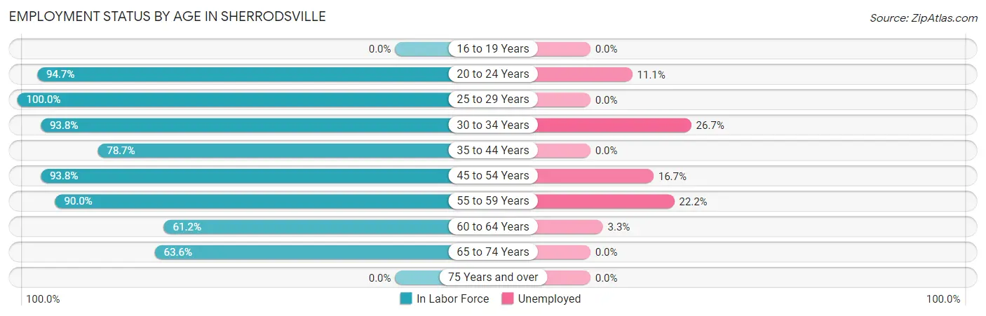 Employment Status by Age in Sherrodsville