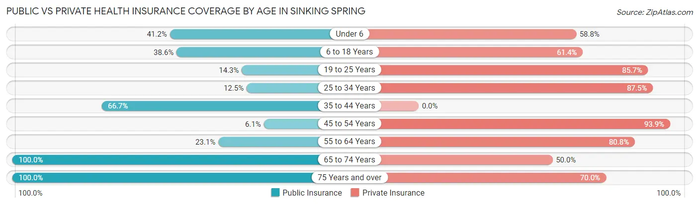 Public vs Private Health Insurance Coverage by Age in Sinking Spring