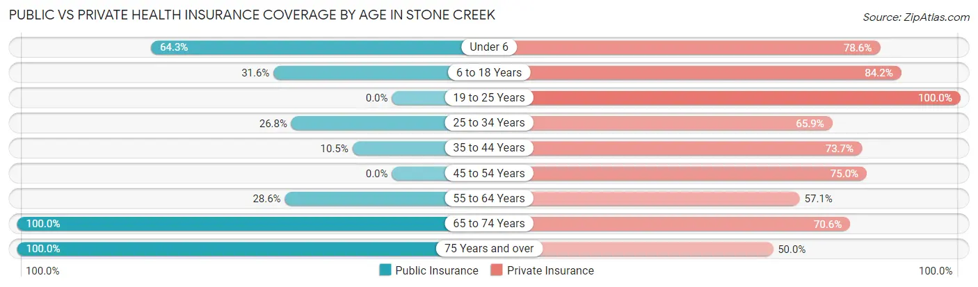 Public vs Private Health Insurance Coverage by Age in Stone Creek