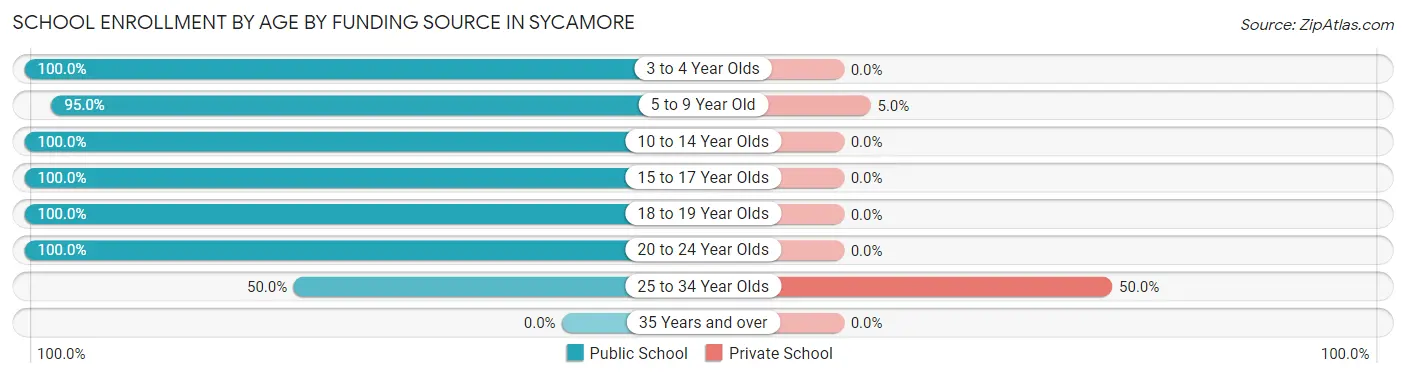 School Enrollment by Age by Funding Source in Sycamore