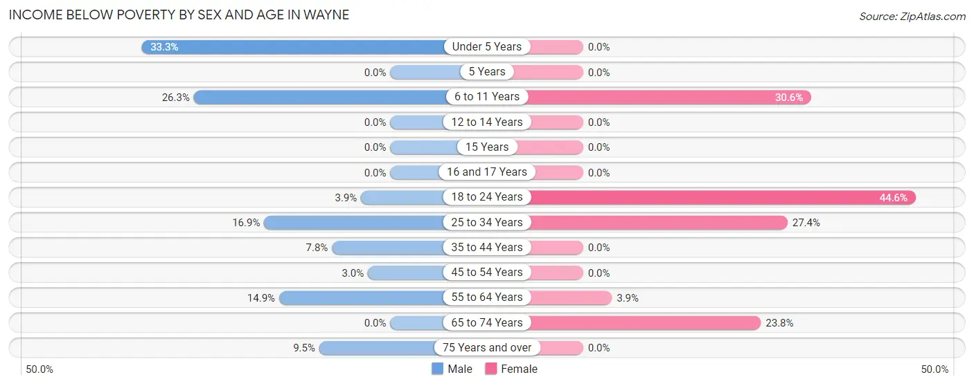 Income Below Poverty by Sex and Age in Wayne