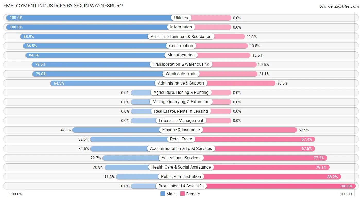 Employment Industries by Sex in Waynesburg