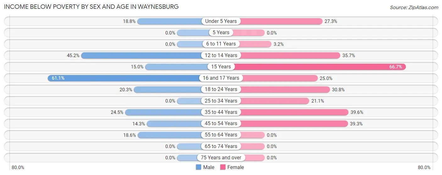 Income Below Poverty by Sex and Age in Waynesburg