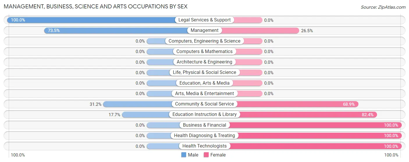 Management, Business, Science and Arts Occupations by Sex in Wellsville