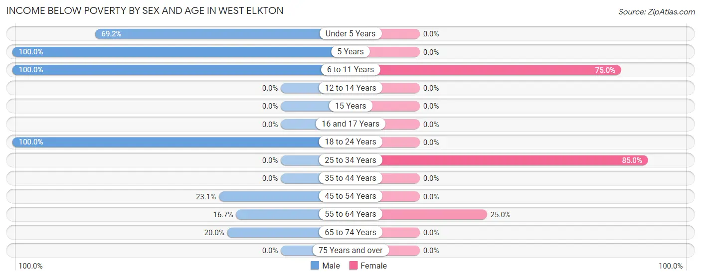 Income Below Poverty by Sex and Age in West Elkton