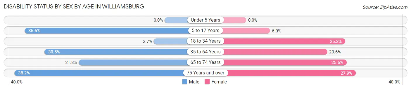 Disability Status by Sex by Age in Williamsburg