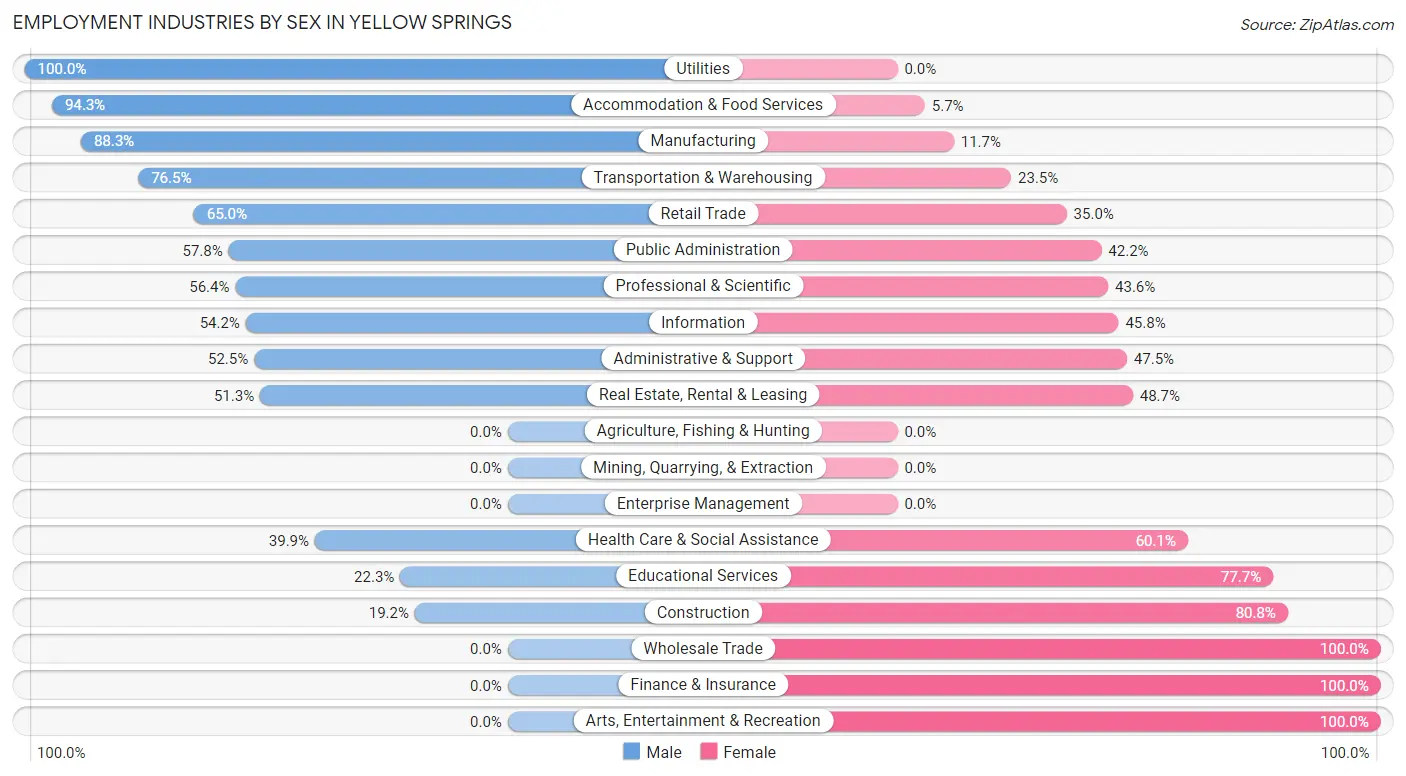 Employment Industries by Sex in Yellow Springs