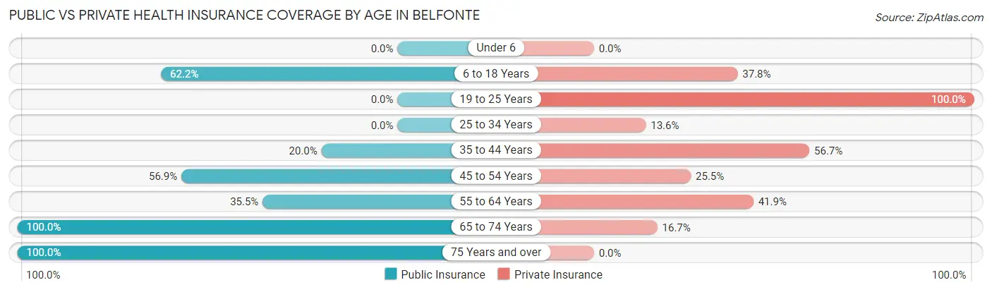 Public vs Private Health Insurance Coverage by Age in Belfonte