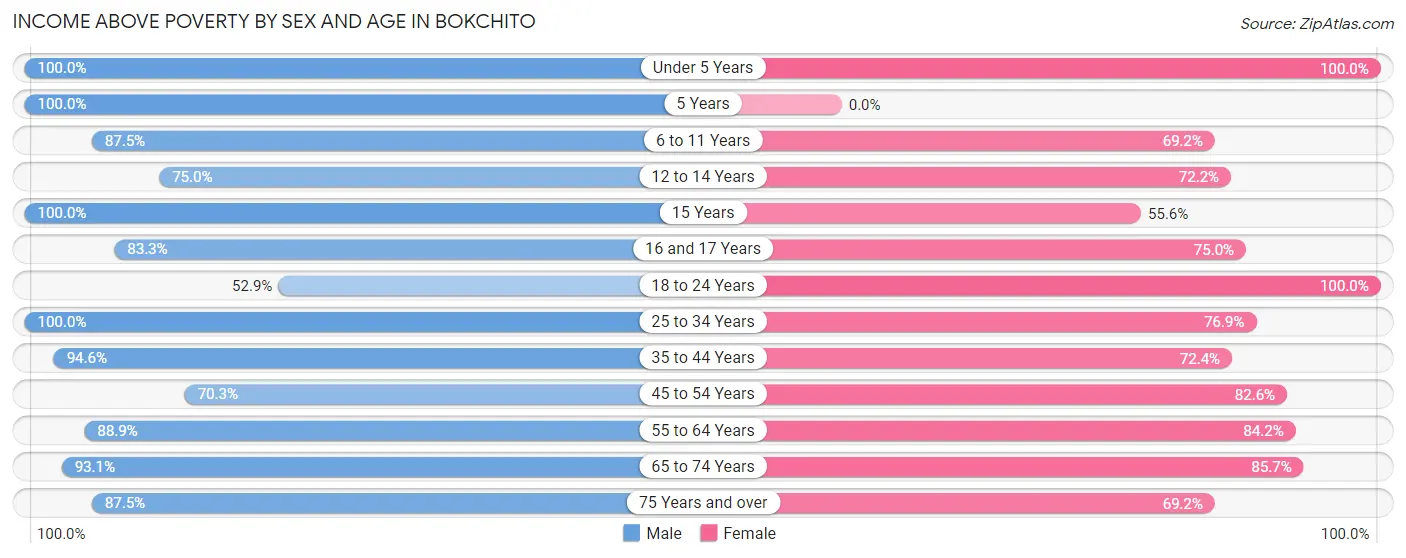 Income Above Poverty by Sex and Age in Bokchito
