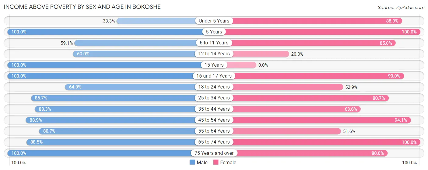 Income Above Poverty by Sex and Age in Bokoshe