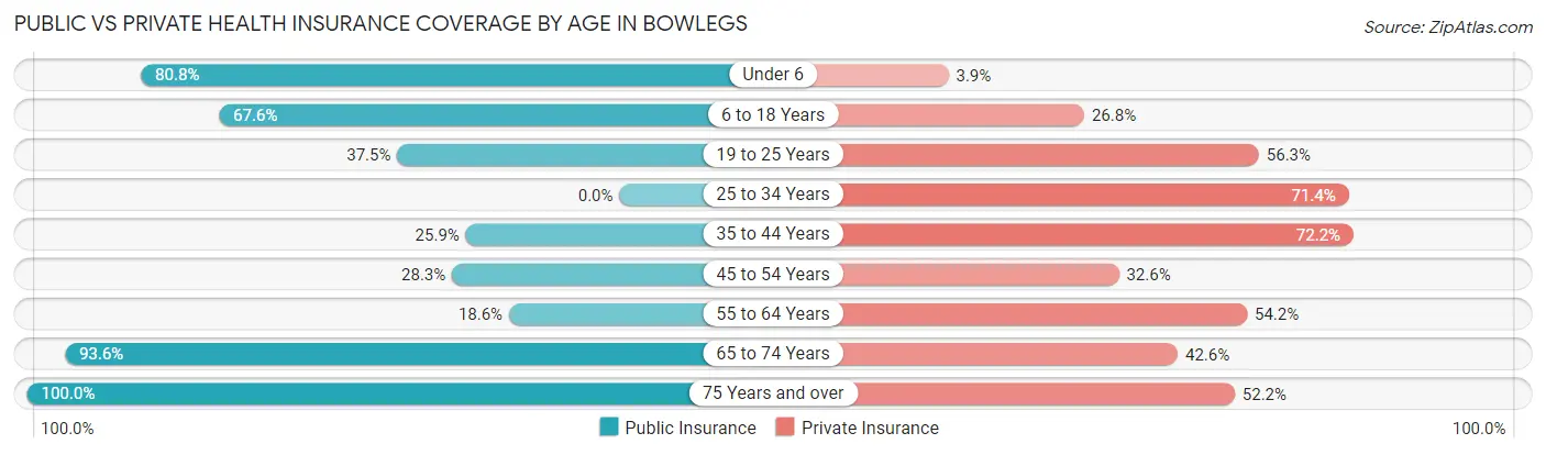 Public vs Private Health Insurance Coverage by Age in Bowlegs