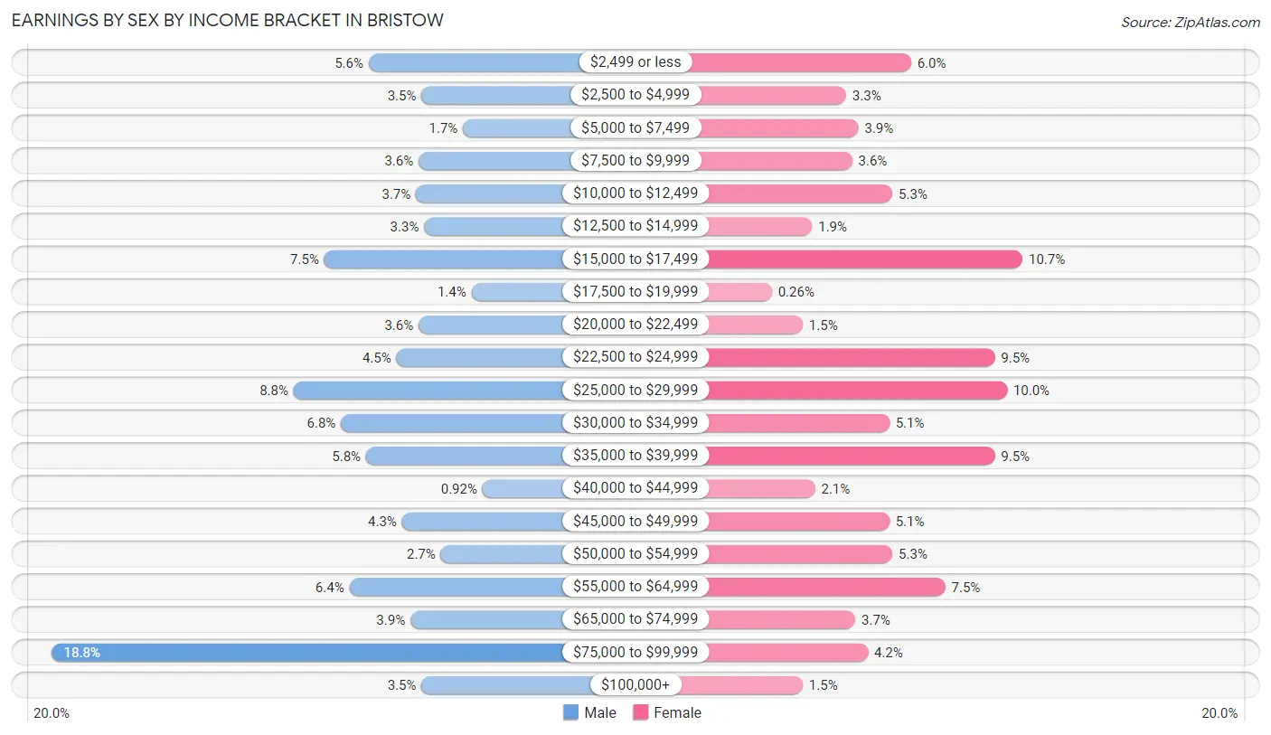 Earnings by Sex by Income Bracket in Bristow