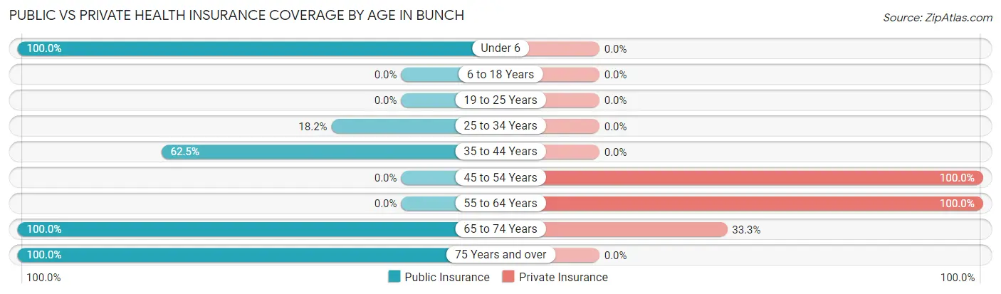 Public vs Private Health Insurance Coverage by Age in Bunch