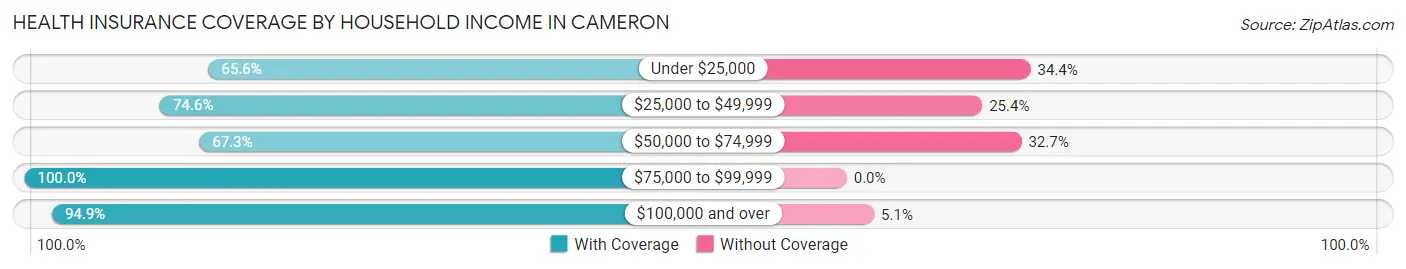 Health Insurance Coverage by Household Income in Cameron