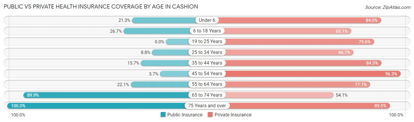 Public vs Private Health Insurance Coverage by Age in Cashion
