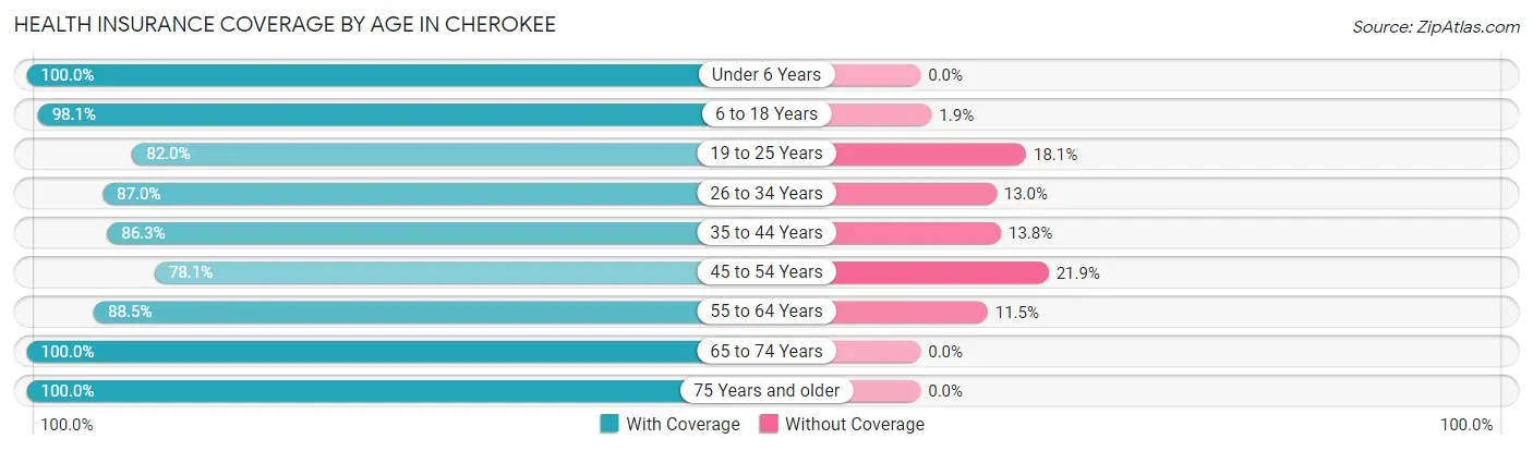 Health Insurance Coverage by Age in Cherokee