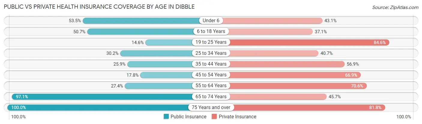 Public vs Private Health Insurance Coverage by Age in Dibble