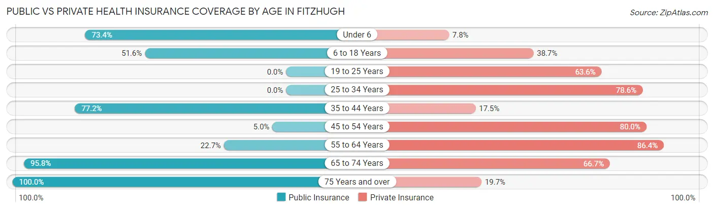 Public vs Private Health Insurance Coverage by Age in Fitzhugh