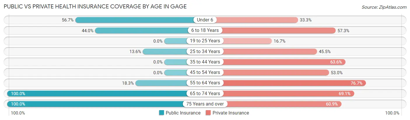 Public vs Private Health Insurance Coverage by Age in Gage