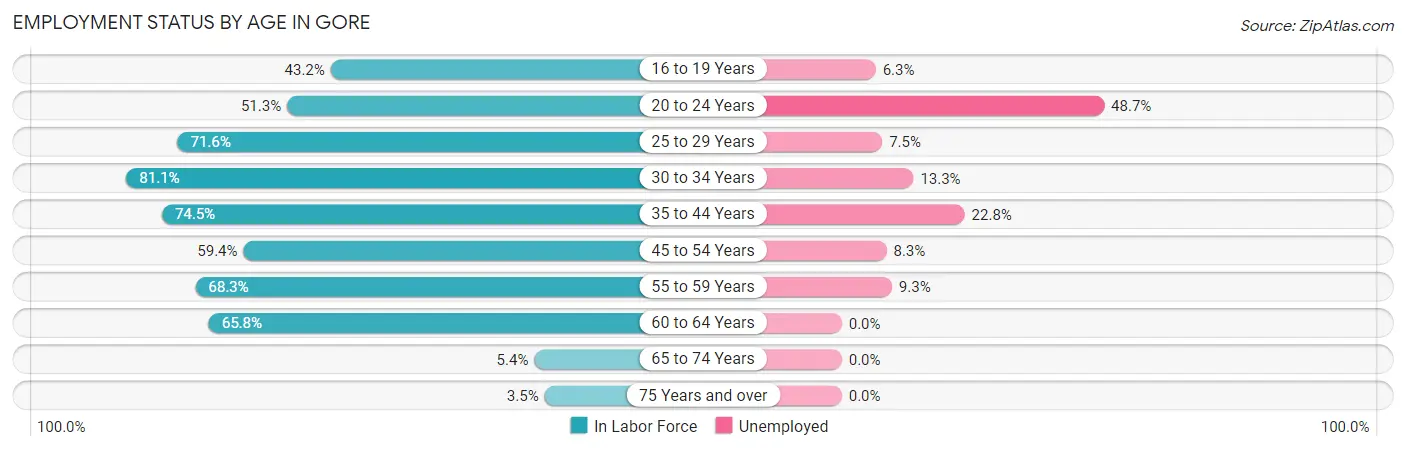 Employment Status by Age in Gore