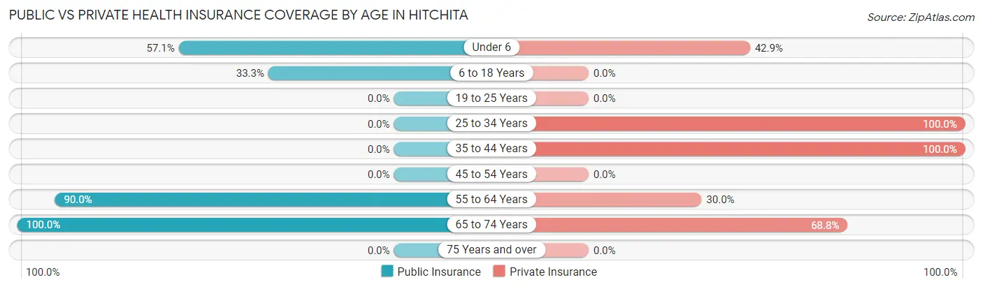 Public vs Private Health Insurance Coverage by Age in Hitchita