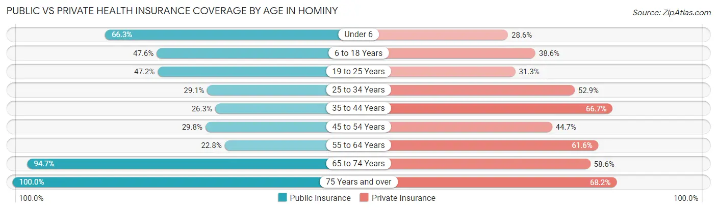 Public vs Private Health Insurance Coverage by Age in Hominy