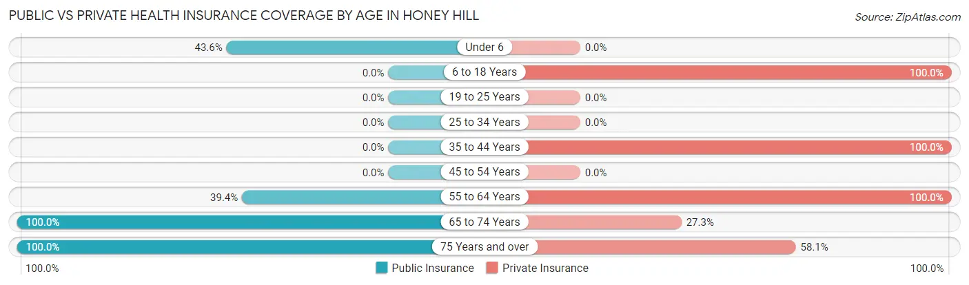 Public vs Private Health Insurance Coverage by Age in Honey Hill