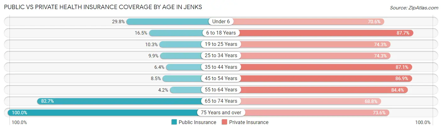 Public vs Private Health Insurance Coverage by Age in Jenks