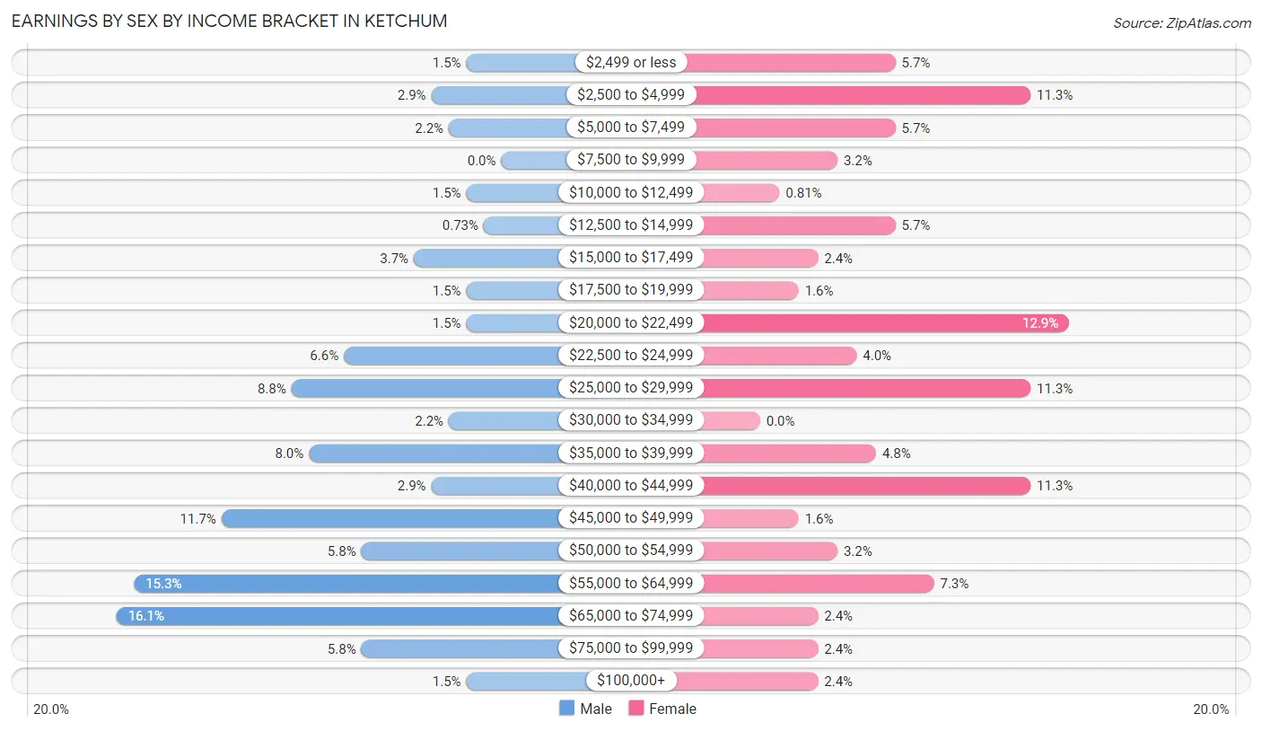 Earnings by Sex by Income Bracket in Ketchum