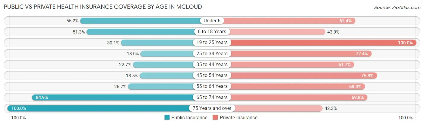 Public vs Private Health Insurance Coverage by Age in Mcloud
