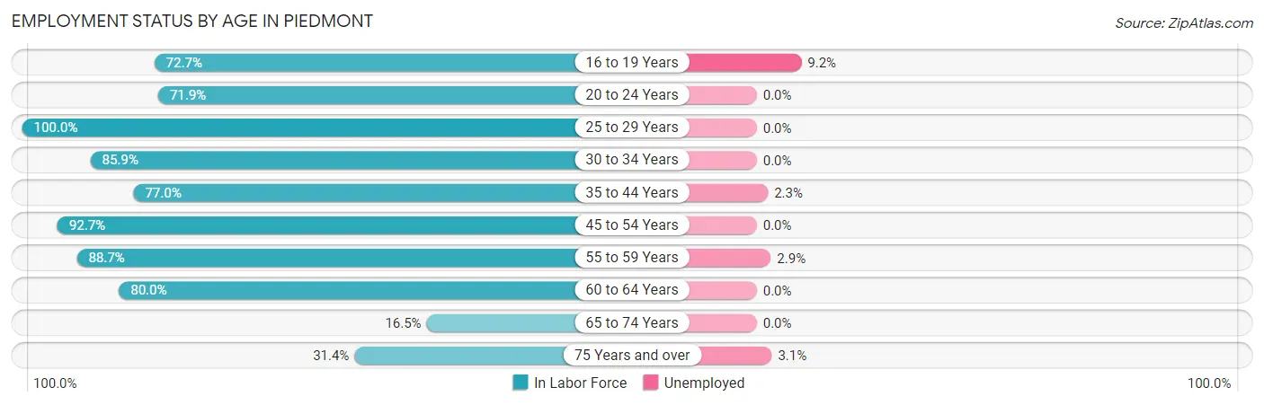 Employment Status by Age in Piedmont