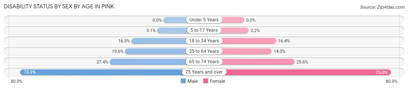 Disability Status by Sex by Age in Pink