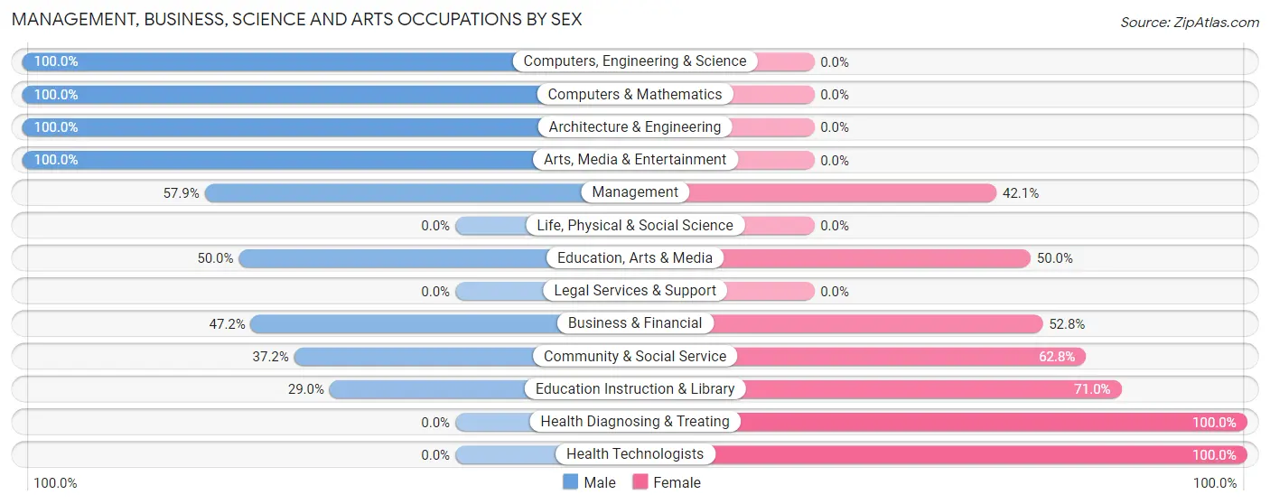 Management, Business, Science and Arts Occupations by Sex in Pink