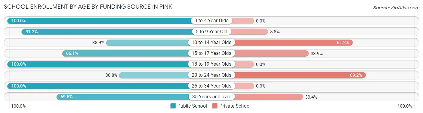 School Enrollment by Age by Funding Source in Pink