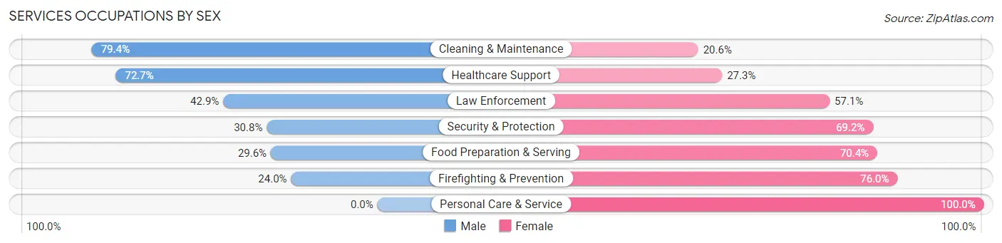 Services Occupations by Sex in Pink