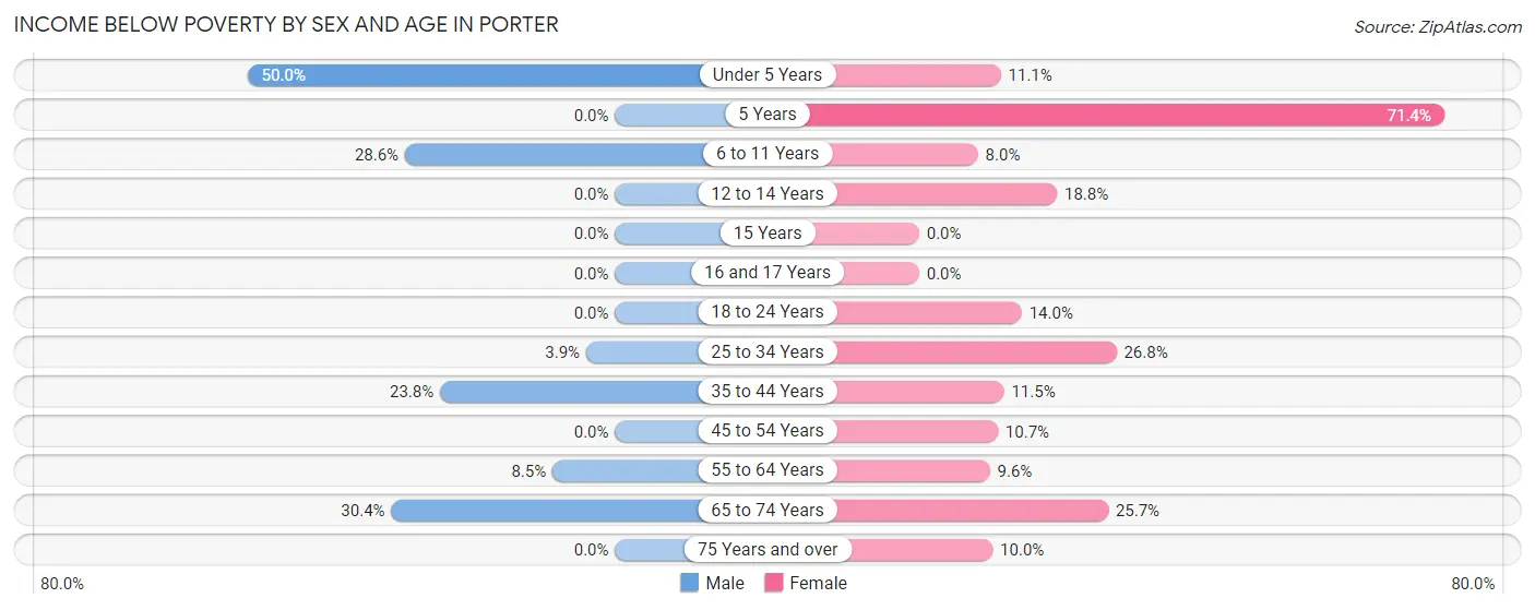 Income Below Poverty by Sex and Age in Porter