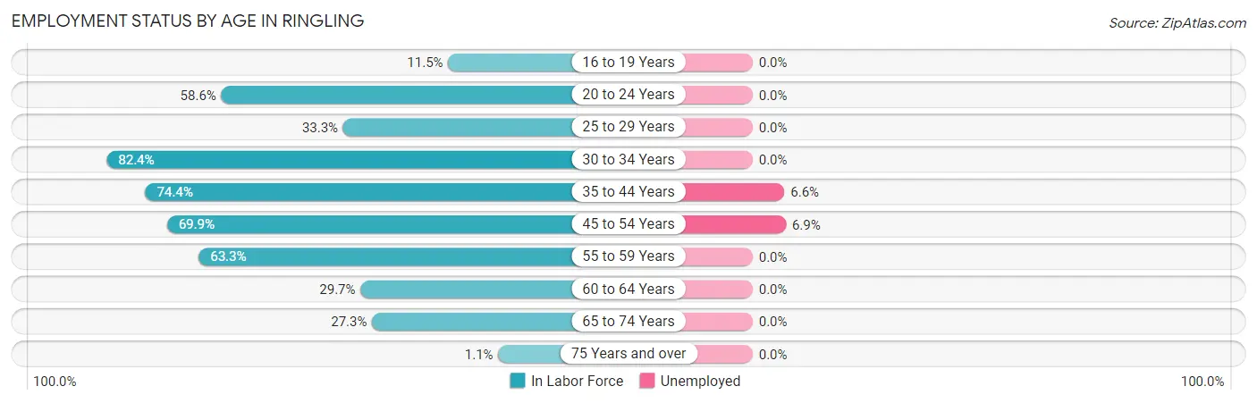 Employment Status by Age in Ringling