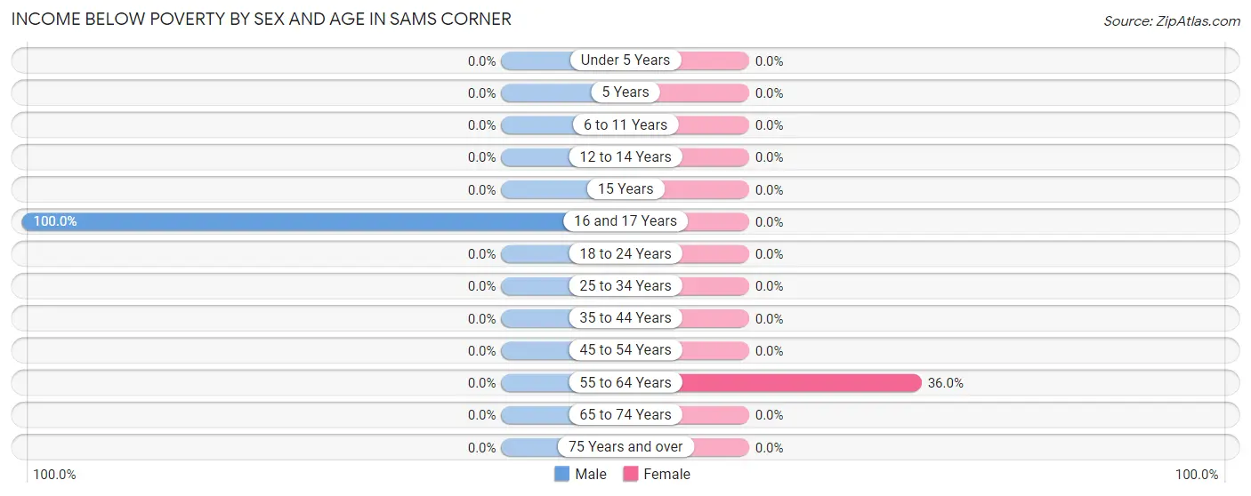 Income Below Poverty by Sex and Age in Sams Corner