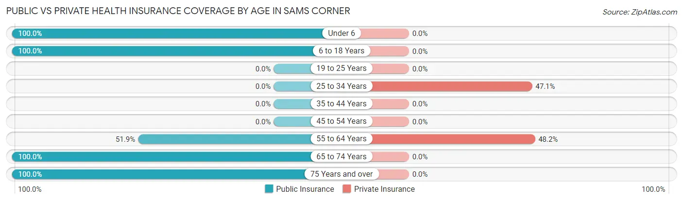 Public vs Private Health Insurance Coverage by Age in Sams Corner