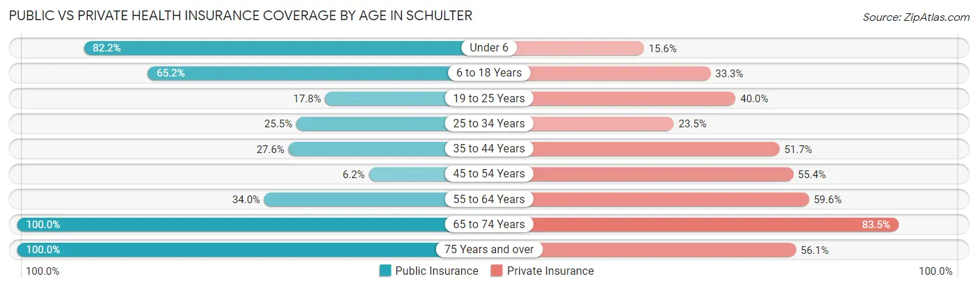 Public vs Private Health Insurance Coverage by Age in Schulter
