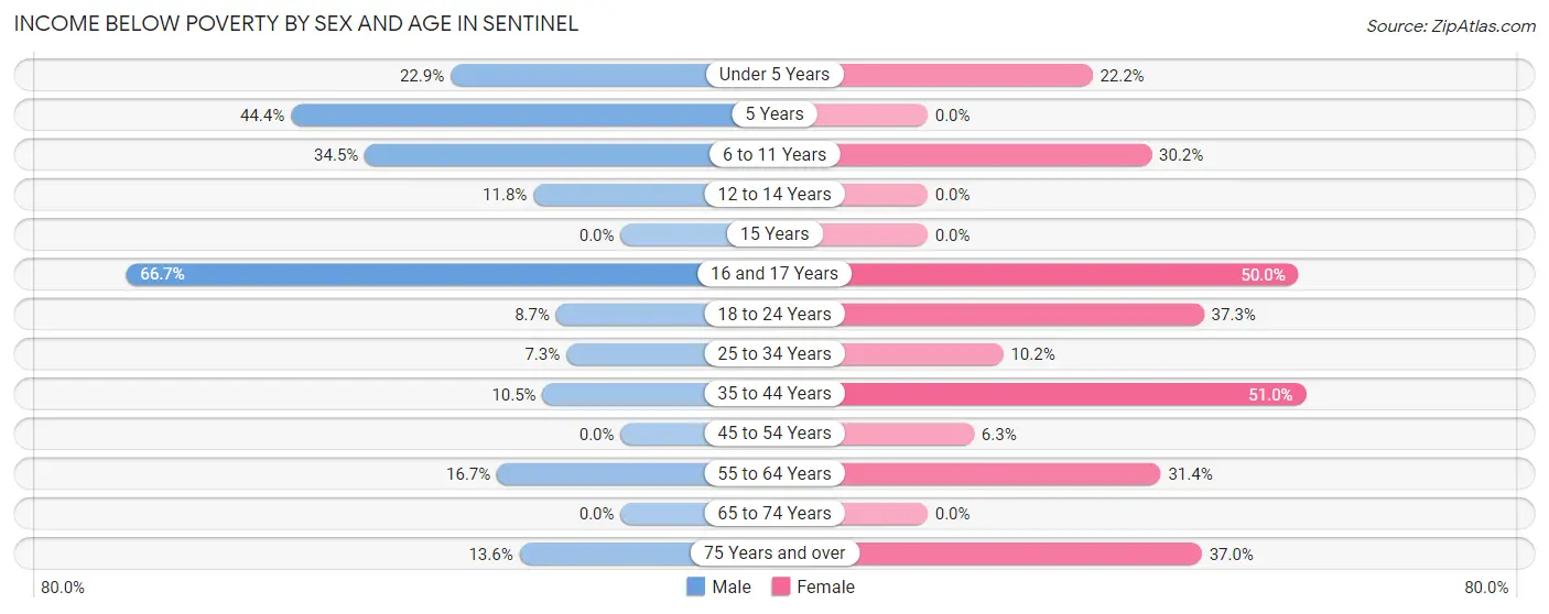 Income Below Poverty by Sex and Age in Sentinel