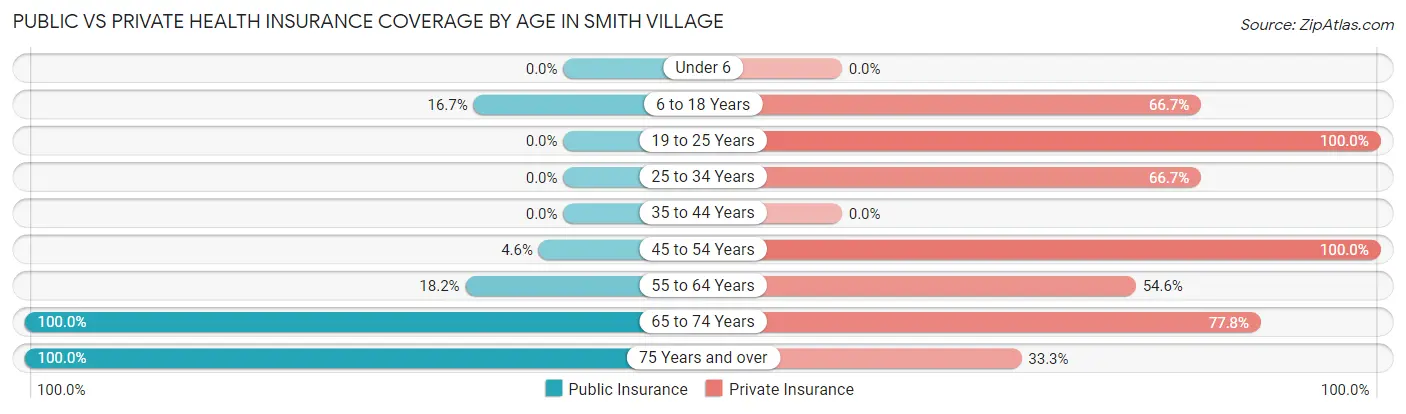 Public vs Private Health Insurance Coverage by Age in Smith Village