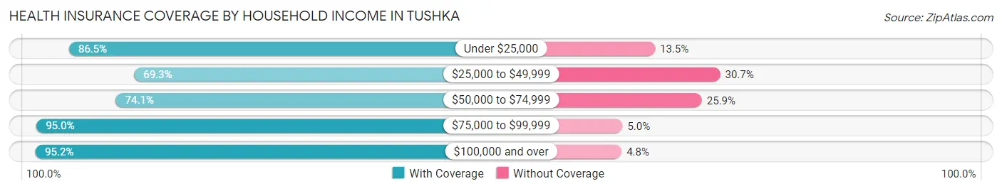 Health Insurance Coverage by Household Income in Tushka