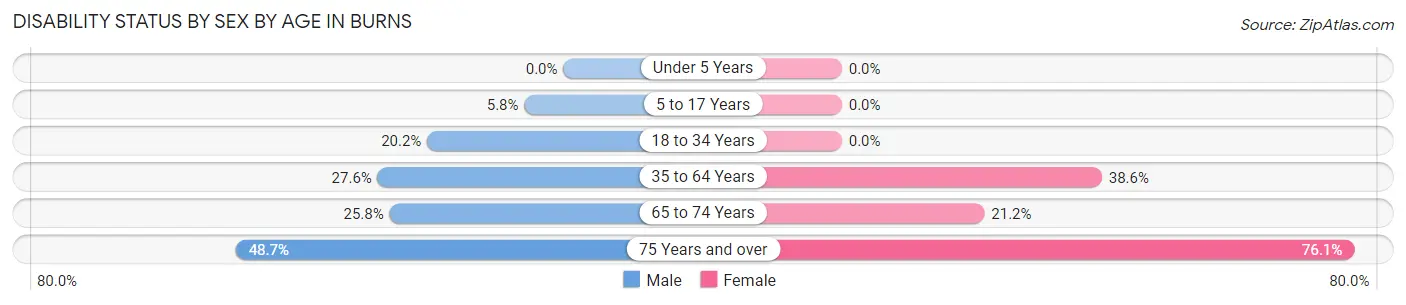 Disability Status by Sex by Age in Burns