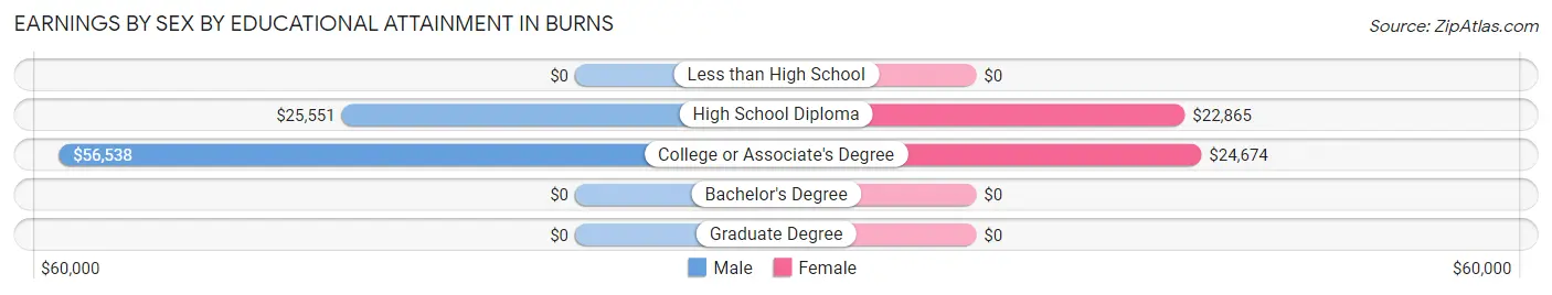 Earnings by Sex by Educational Attainment in Burns