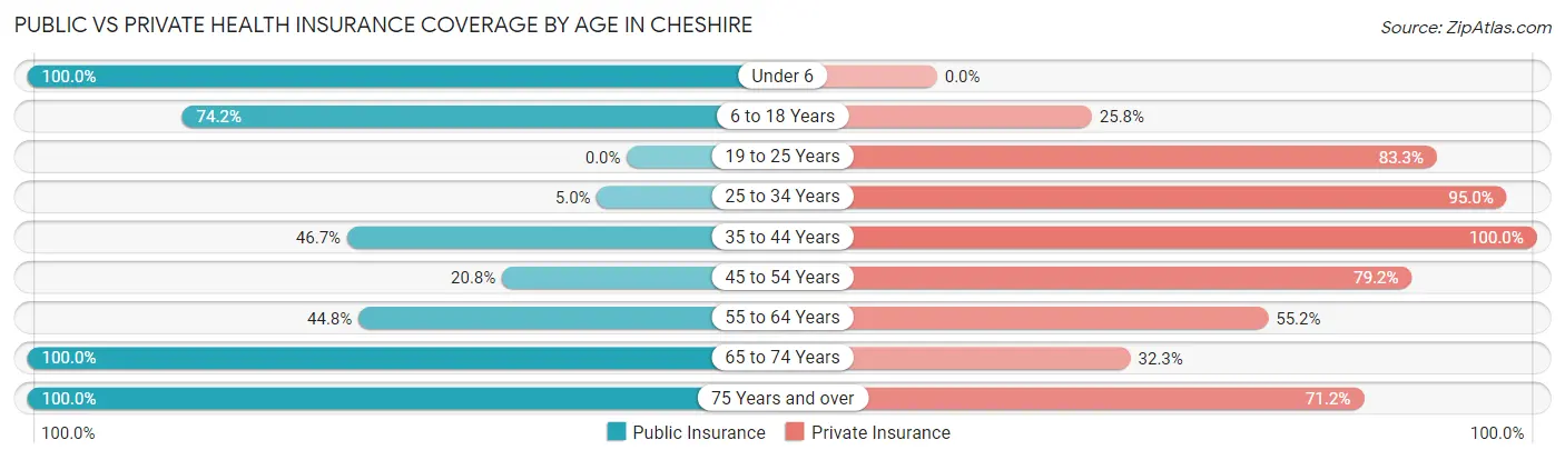 Public vs Private Health Insurance Coverage by Age in Cheshire