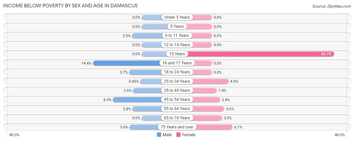Income Below Poverty by Sex and Age in Damascus