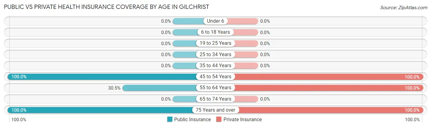 Public vs Private Health Insurance Coverage by Age in Gilchrist