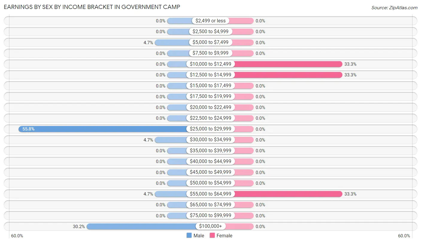 Earnings by Sex by Income Bracket in Government Camp