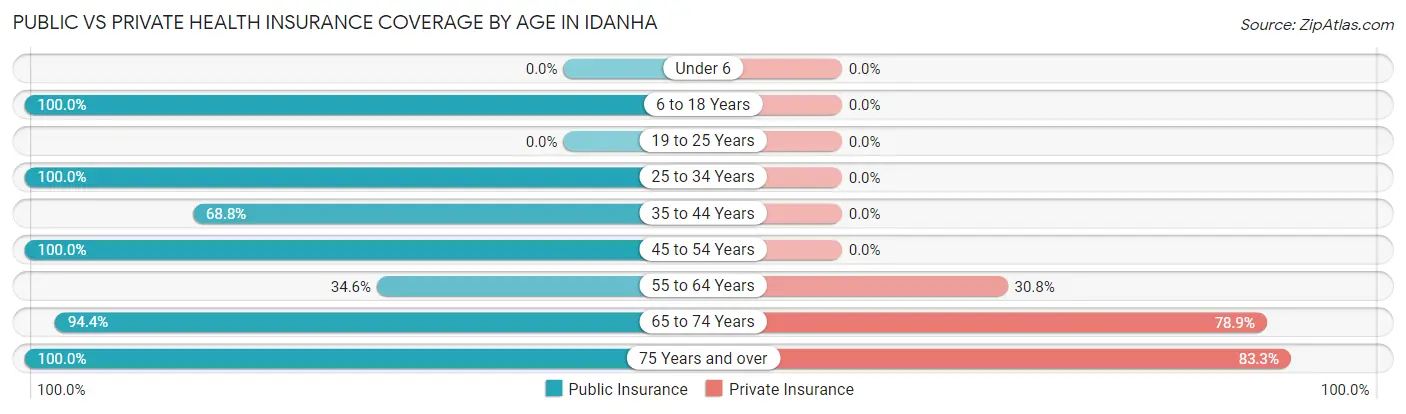 Public vs Private Health Insurance Coverage by Age in Idanha